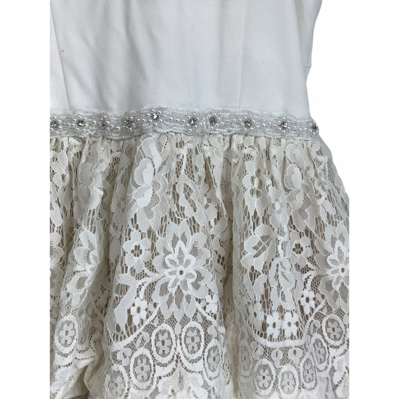 White Pearl Beaded Layered Tiered Lace Dress - Picture 3 of 6
